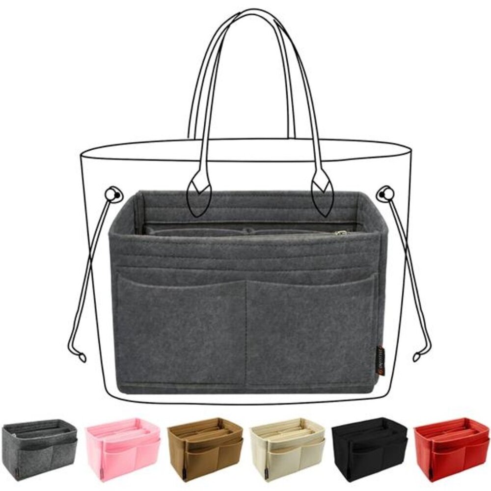 Grey Purse Organizer Insert - Felt Bag Organizer for Handbags & Totes,